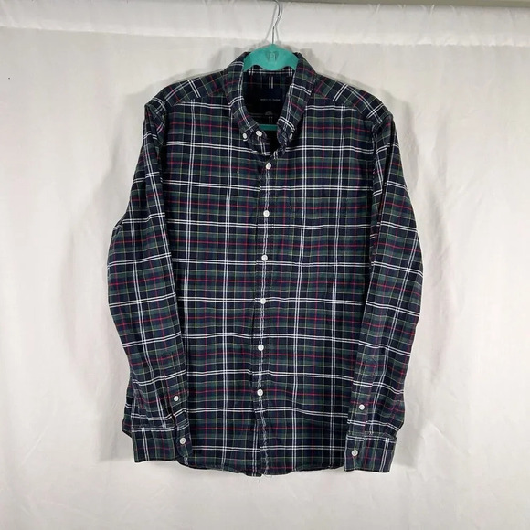American Eagle Flannel Shirt Men's Large Green Blue Plaid Button Up Long Sleeve - Picture 1 of 8